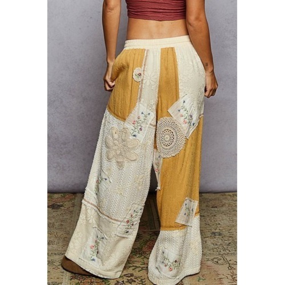 POL Patchwork Floral Embroidered Crochet Lace Cami Top & Wide Leg Pants Set S - Picture 12 of 16
